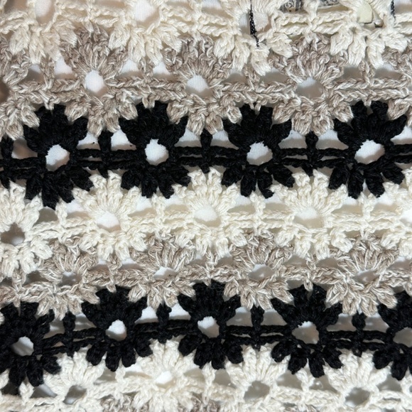 Curio - hand knitted Ramie/Cotton blend cream/beige/black cardigan. Size L. EUC! - Picture 3 of 5